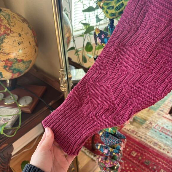 Vintage Claybrooke Raspberry Pink Diamond Sweater XL 1990s 1980s Unsiex Cottage - Picture 6 of 6